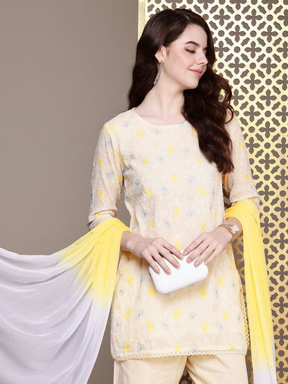 Dhiyona HOP Women Ethnic Motifs Embroidered Jashn Kurti with Sharara & Dupatta
