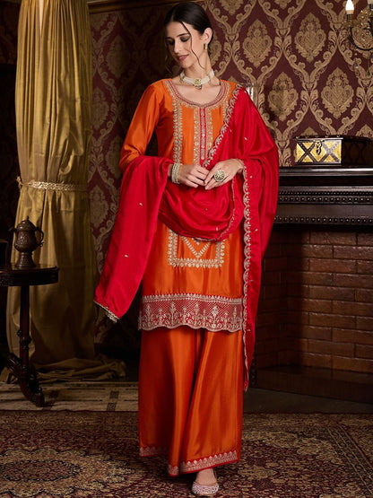 Dhiyona CH Embroidered Kurta Set with Contrast Dupatta