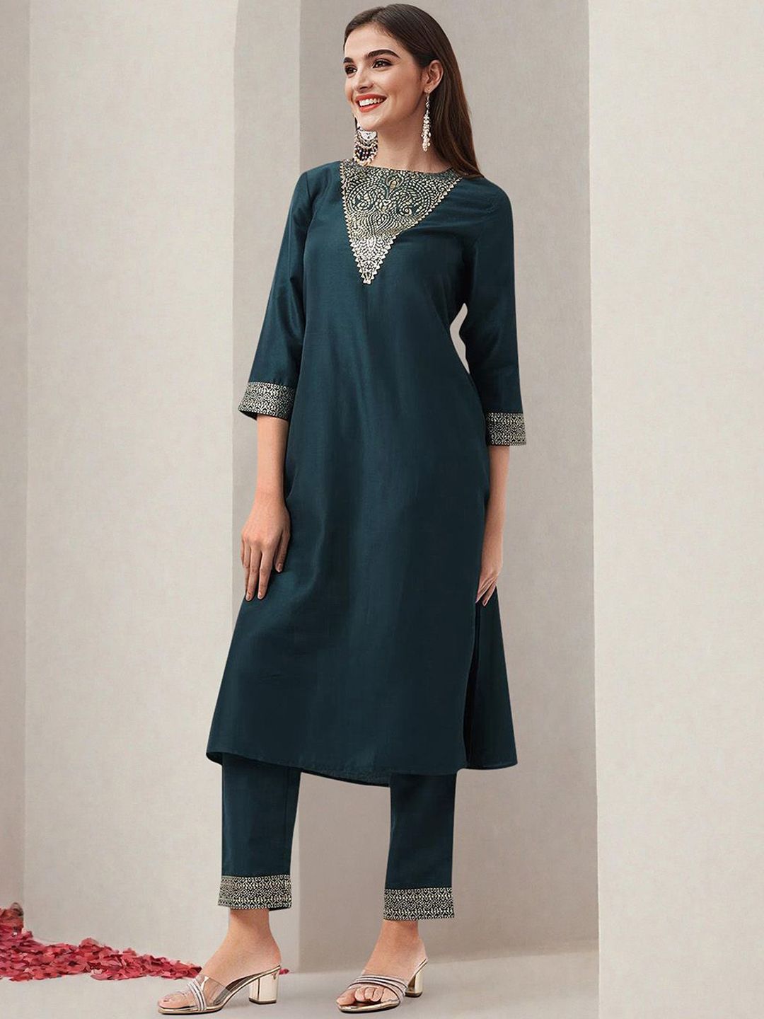 Dhiyona IS Women's Women Printed Regular Kurta with Trousers