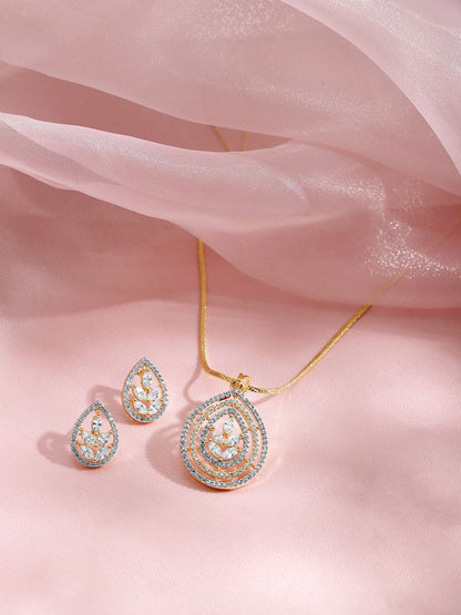 Dhiyona RJ Women's 22KT Gold Plated Cubic Zirconia Studded Floral Pendent Jewellery Set