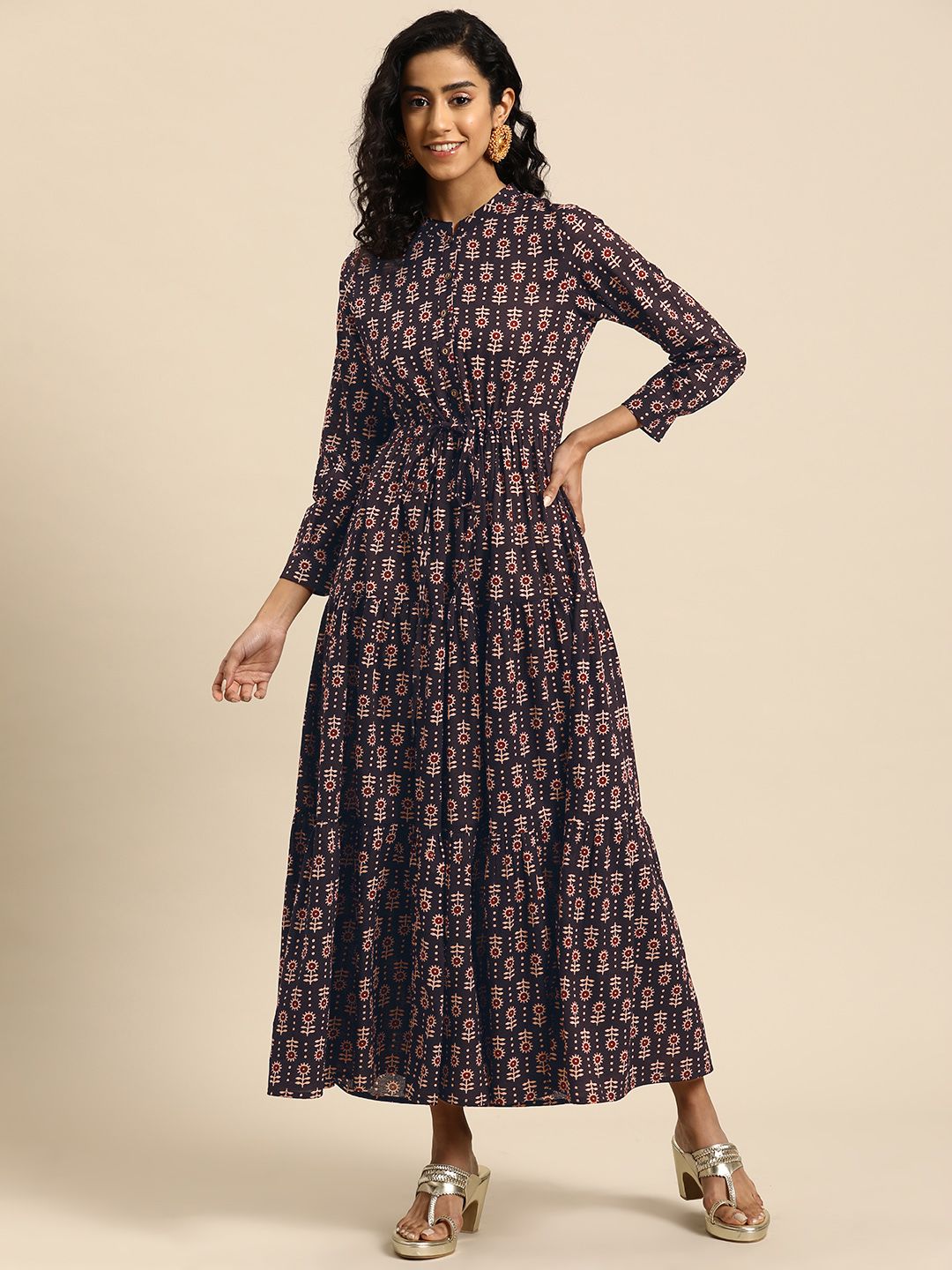 Dhiyona AY Women's Ethnic Motifs Printed Maxi Dress