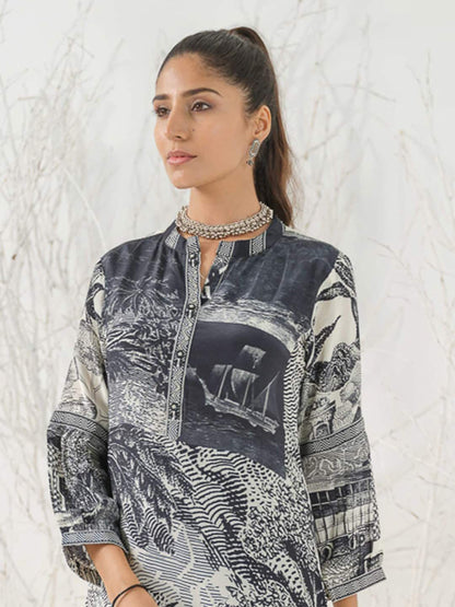 Dhiyona IS Women's Floral Printed Linen Straight Kurta with Trousers & Dupatta