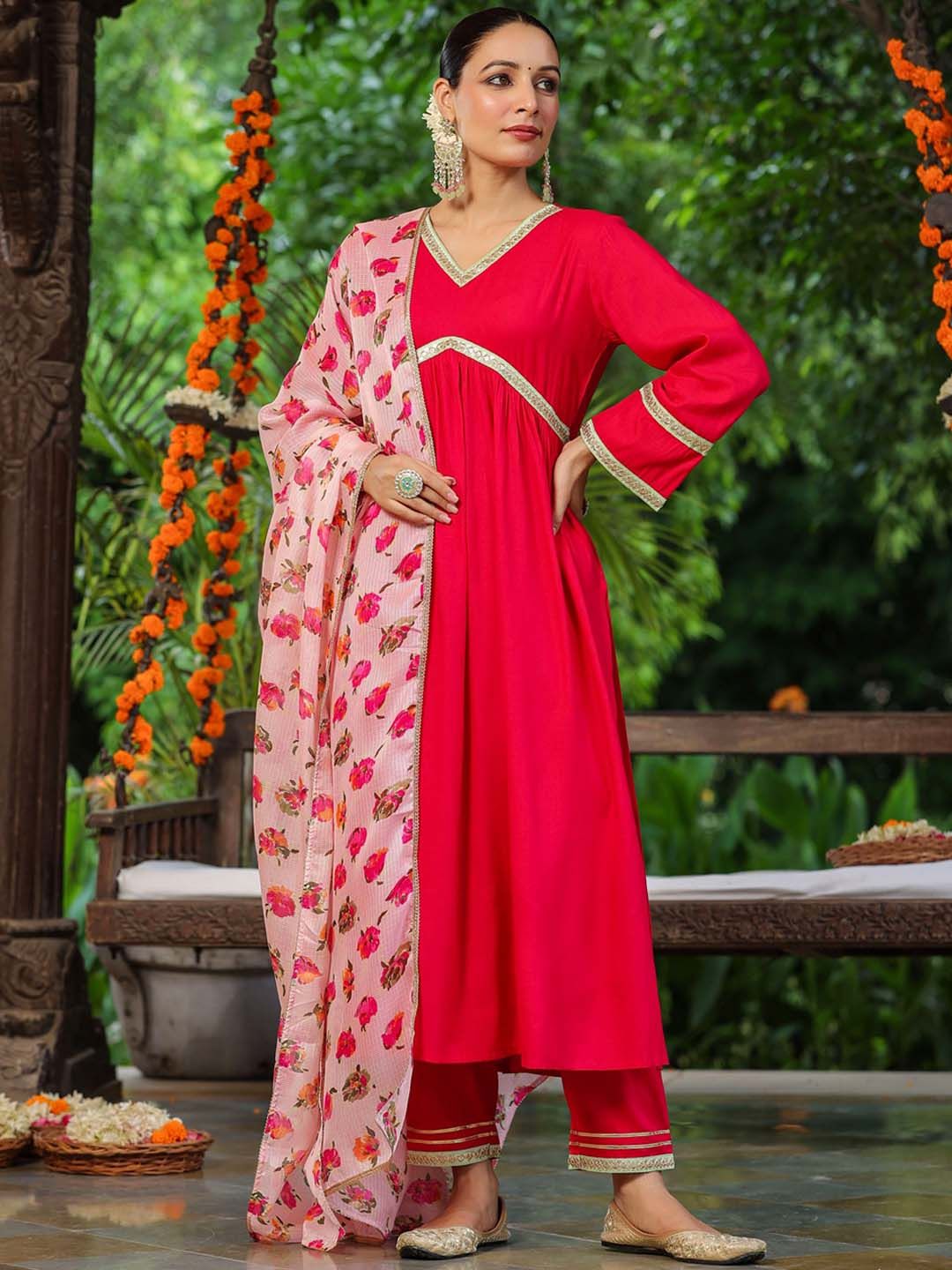 Dhiyona RR Women's Empire Gotta Patti Kurta With Trousers & Dupatta