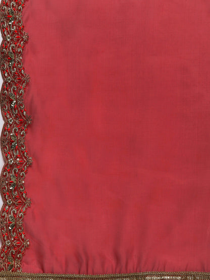 Women Red Ethnic Motifs Embroidered Sequinned Liva Kurta with Trousers & Dupatta