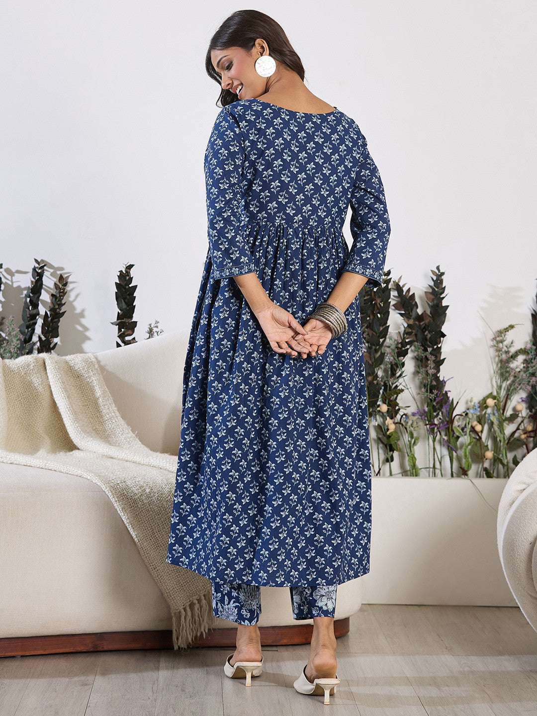 V-Neck Floral Printed Empire Pure Cotton Kurta with Trouser