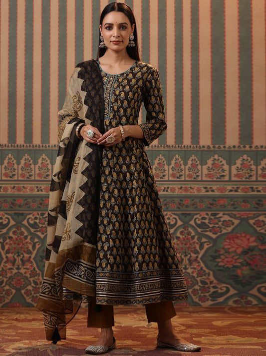 Dhiyona RR Women's Paisley Printed Beads and Stones Pure Cotton Kurta with Trousers & Dupatta