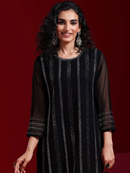 Dhiyona LL Striped Regular Beads and Stones Kurta with Palazzos & Dupatta