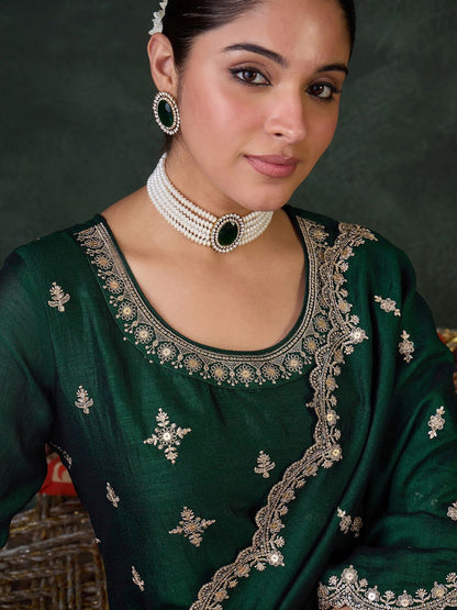 Ethnic Motifs Embroidered Round Neck Kurta With Trousers & Dupatta