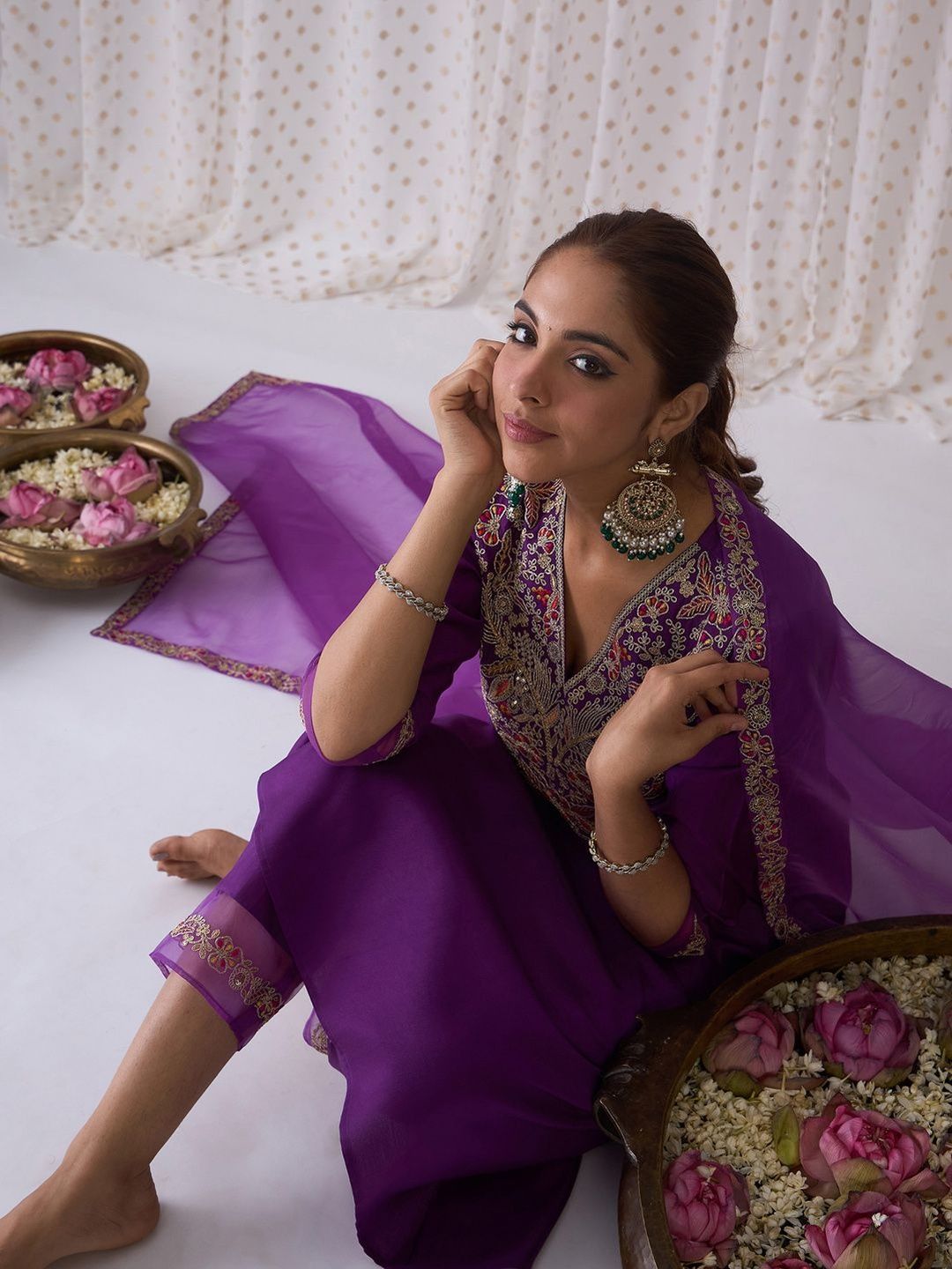 Dhiyona IE Women Ethnic Motifs Embroidered Anarkali Kurta with Trousers & Dupatta