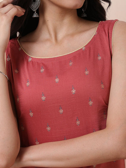 Floral Printed Sleeveless Straight Kurta With Palazzo