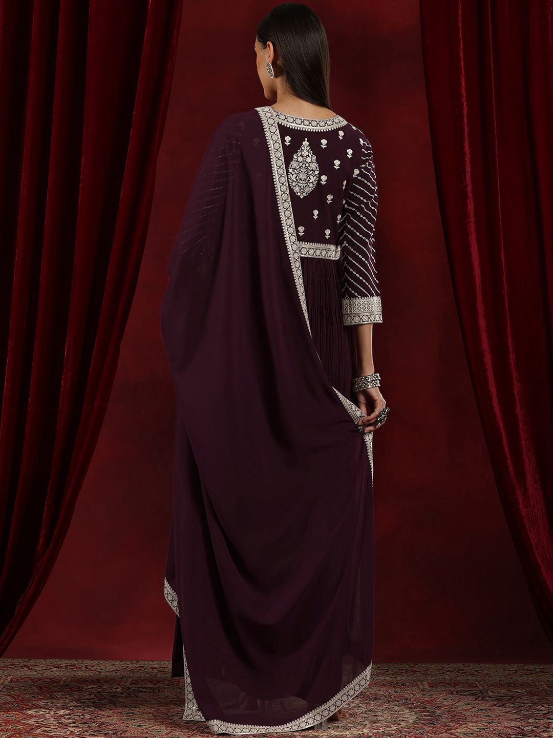 Dhiyona LL Ethnic Motifs Embroidered Sequinned Georgette Kurta with Palazzo & Dupatta