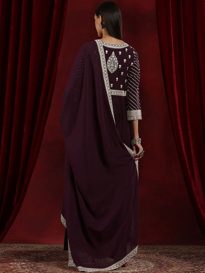 Dhiyona LL Ethnic Motifs Embroidered Sequinned Georgette Kurta with Palazzo & Dupatta