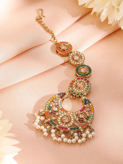 Dhiyona RJ Women's 22K Gold-Plated Multicolor Kundan & Cubic Zirconia Studded Bridal Jewelry Set