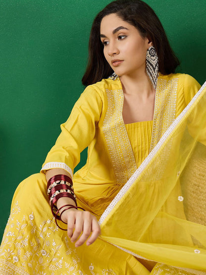 Dhiyona SN Women's Ethnic Motifs Embroidered Sequinned Straight Kurta With Trousers And Dupatta