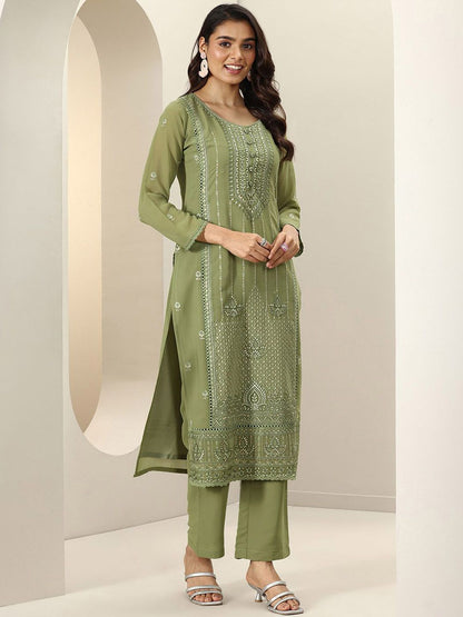 Dhiyona LL Women Floral Embroidered Panelled Sequinned Kurta with Palazzos & Dupatta
