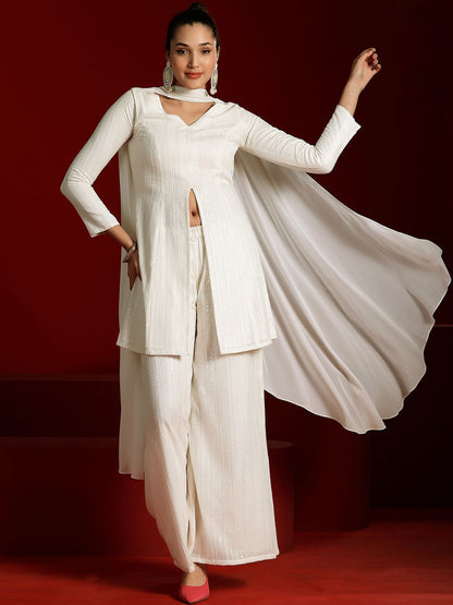 Dhiyona LL Sequinned Embroidered Kurta with Palazzos & With Dupatta