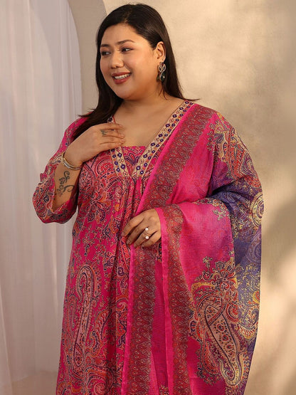 Dhiyona Women's Plus Size Paisley Printed Kurta with Trousers & Dupatta