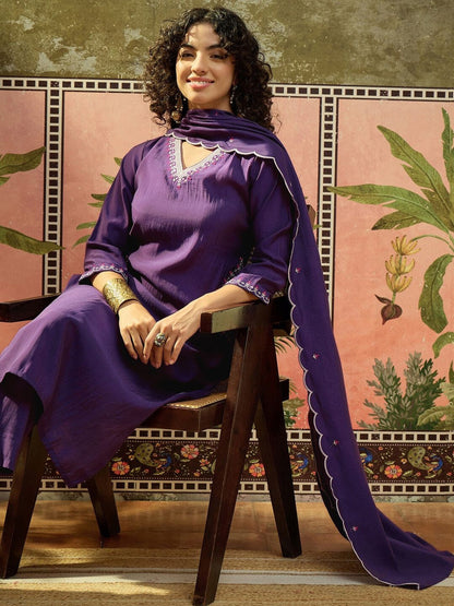 Embroidered V Neck Kurta Sets