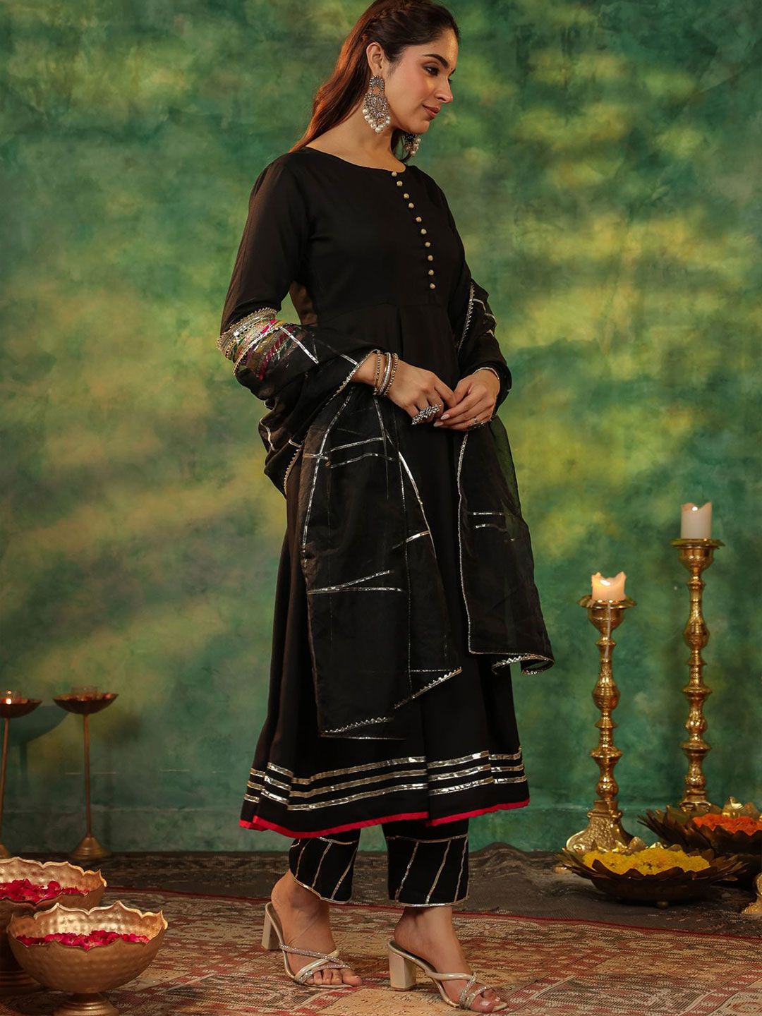 Dhiyona RR Women's Regular Gotta Patti Anarkali Kurta With Trousers & Dupatta