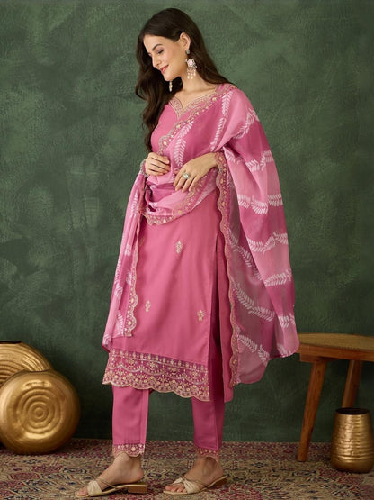 Dhiyona KL Women Pink Viscose Rayon Kurta Sets