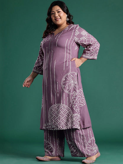Plus Size Ethnic Motifs Printed Regular Kurta with Palazzos