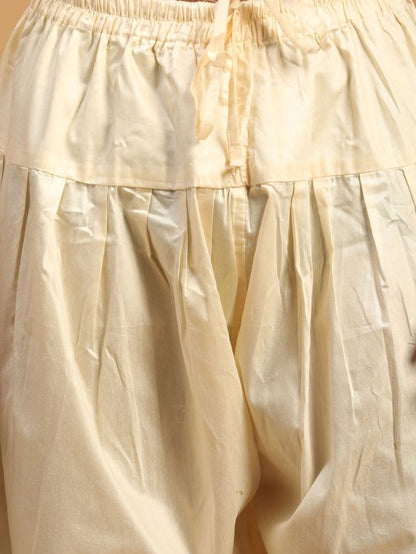 Men's Cream Viscose Straight Kurta and Patiala Set