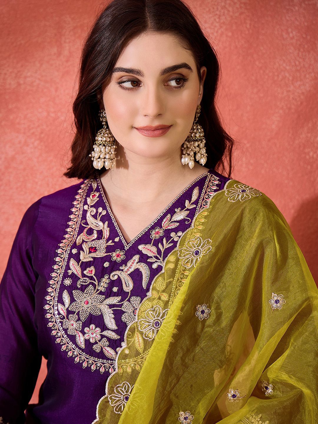 Dhiyona SN Embroidered Kurta & Palazzos With Dupatta