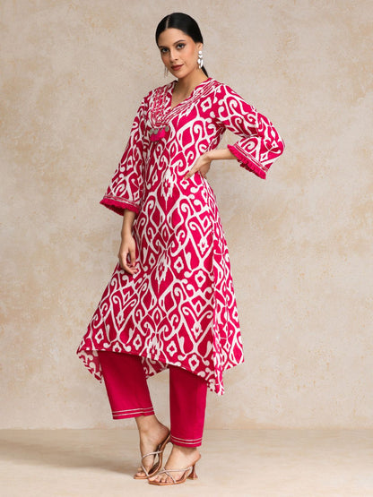 Dhiyona VA Women's Floral Printed Regular Pure Cotton Kurta with Trousers