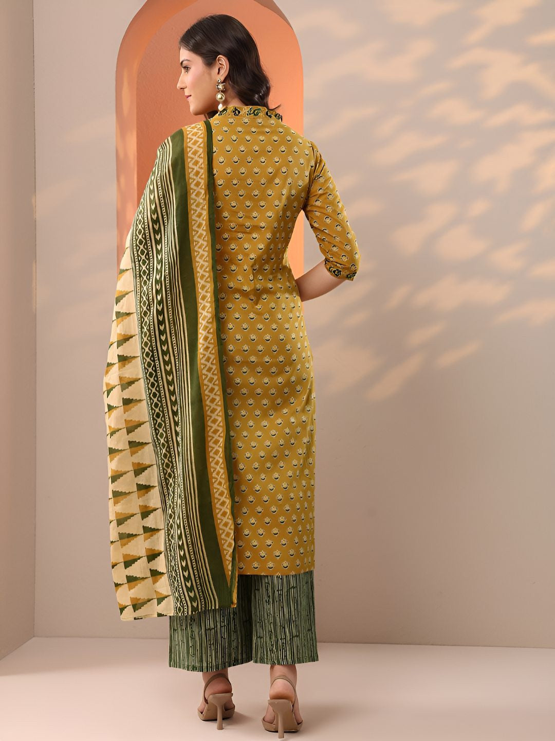 Floral Printed V-Neck Straight Kurta & Palazzos With Dupatta