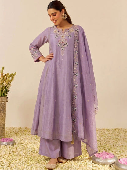 Women Ethnic Motifs Embroidered Regular Thread Work Kurta with Palazzos & With Dupatta