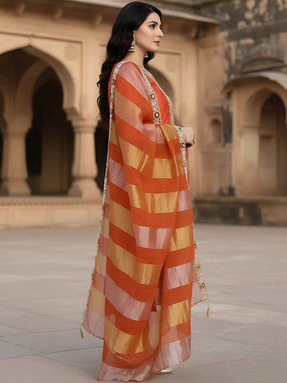 Dhiyona KL Women Ethnic Motifs Embroidered Regular Thread Work Kurta with Trousers & With Dupatta