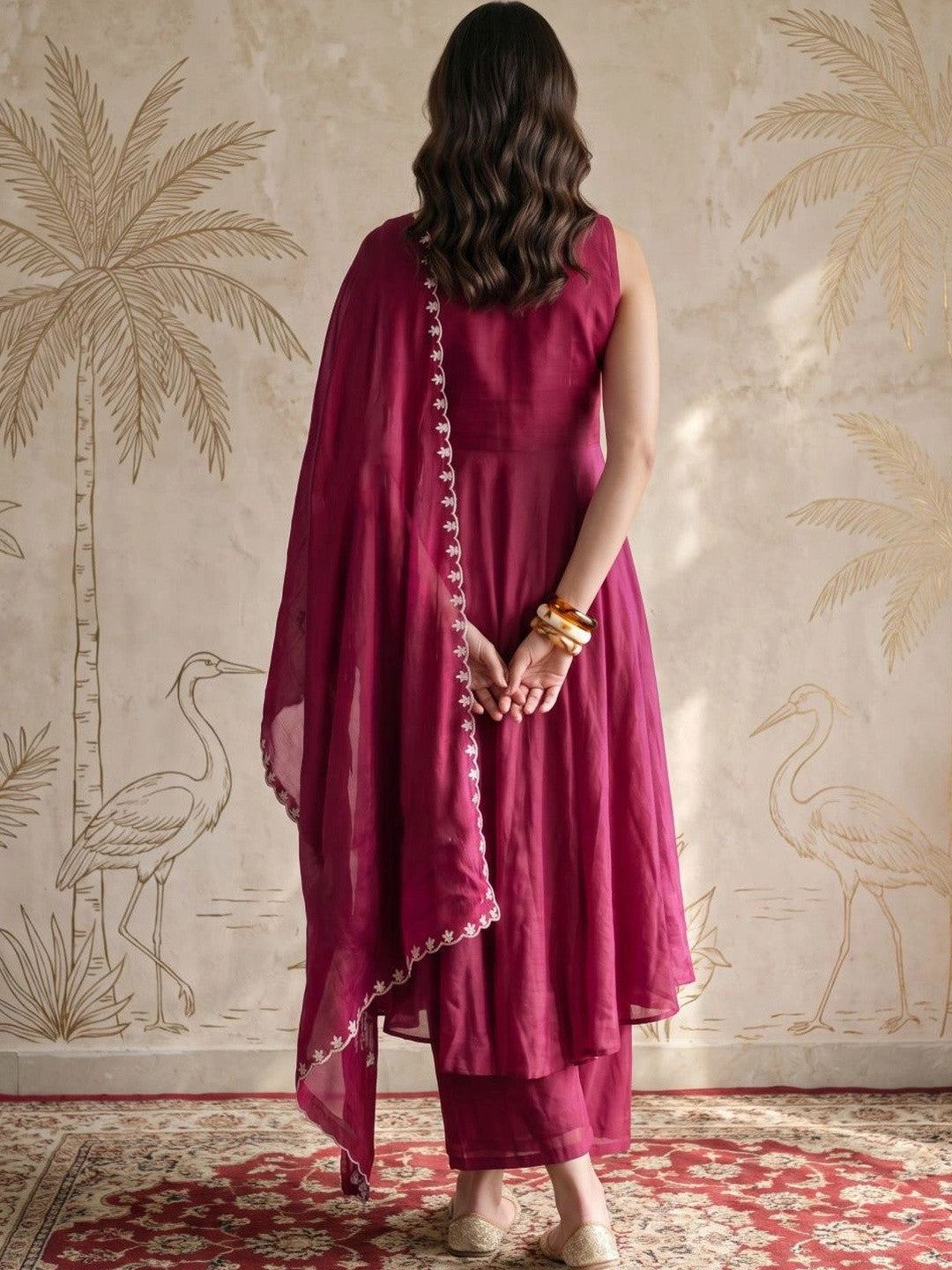 Women Floral Embroidered Empire Thread Work Kurta with Palazzos & With Dupatta