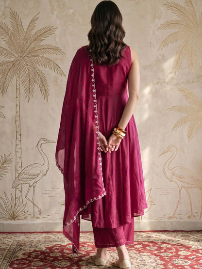 Women Floral Embroidered Empire Thread Work Kurta with Palazzos & With Dupatta