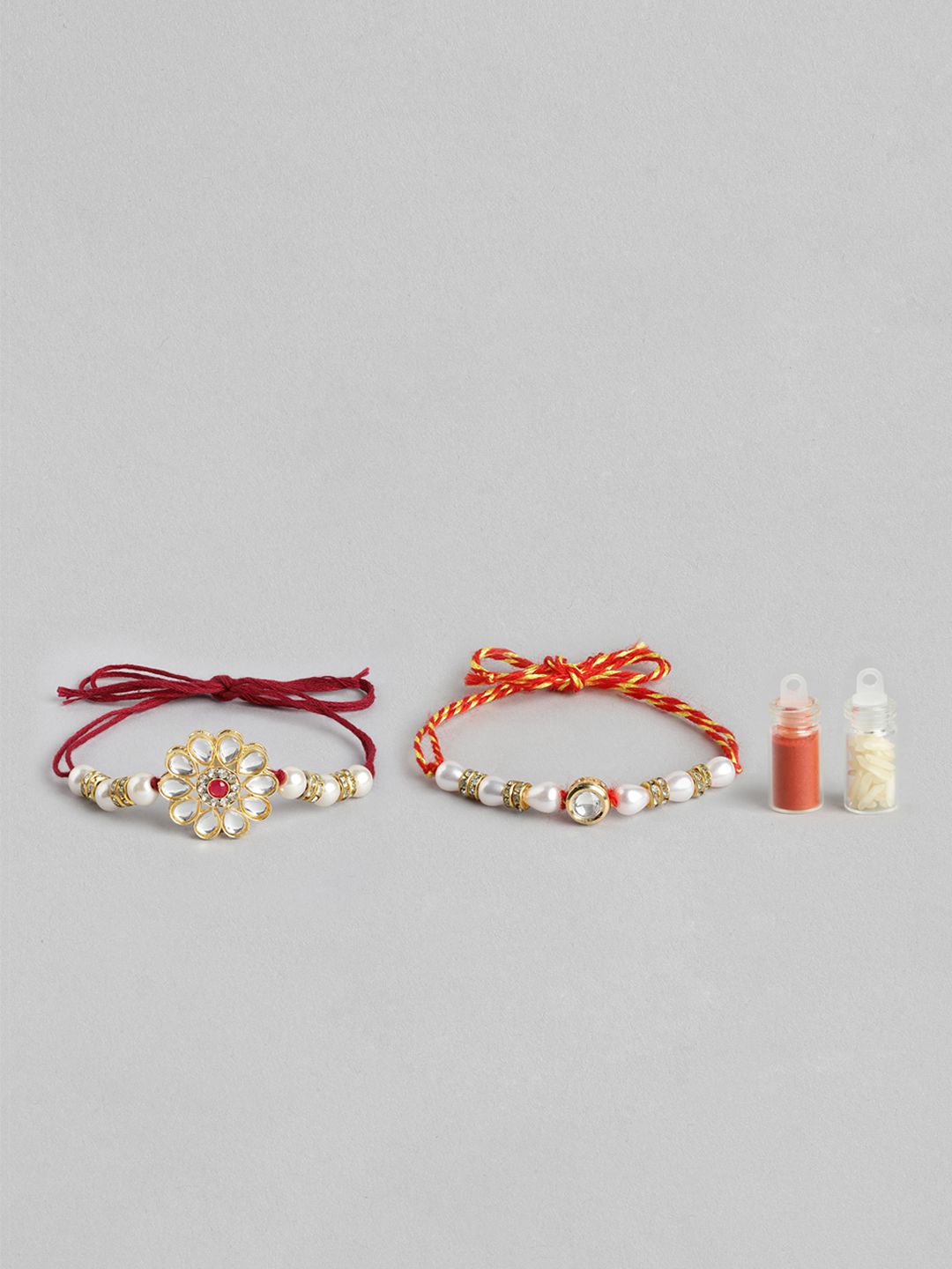 Dhiyona Unisex Set of 2 Beaded Bhai Bhabhi Rakhis With Roli & Chawal