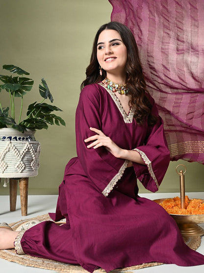 Embroidered Regular Thread Work Kurta with Salwar & With Dupatta