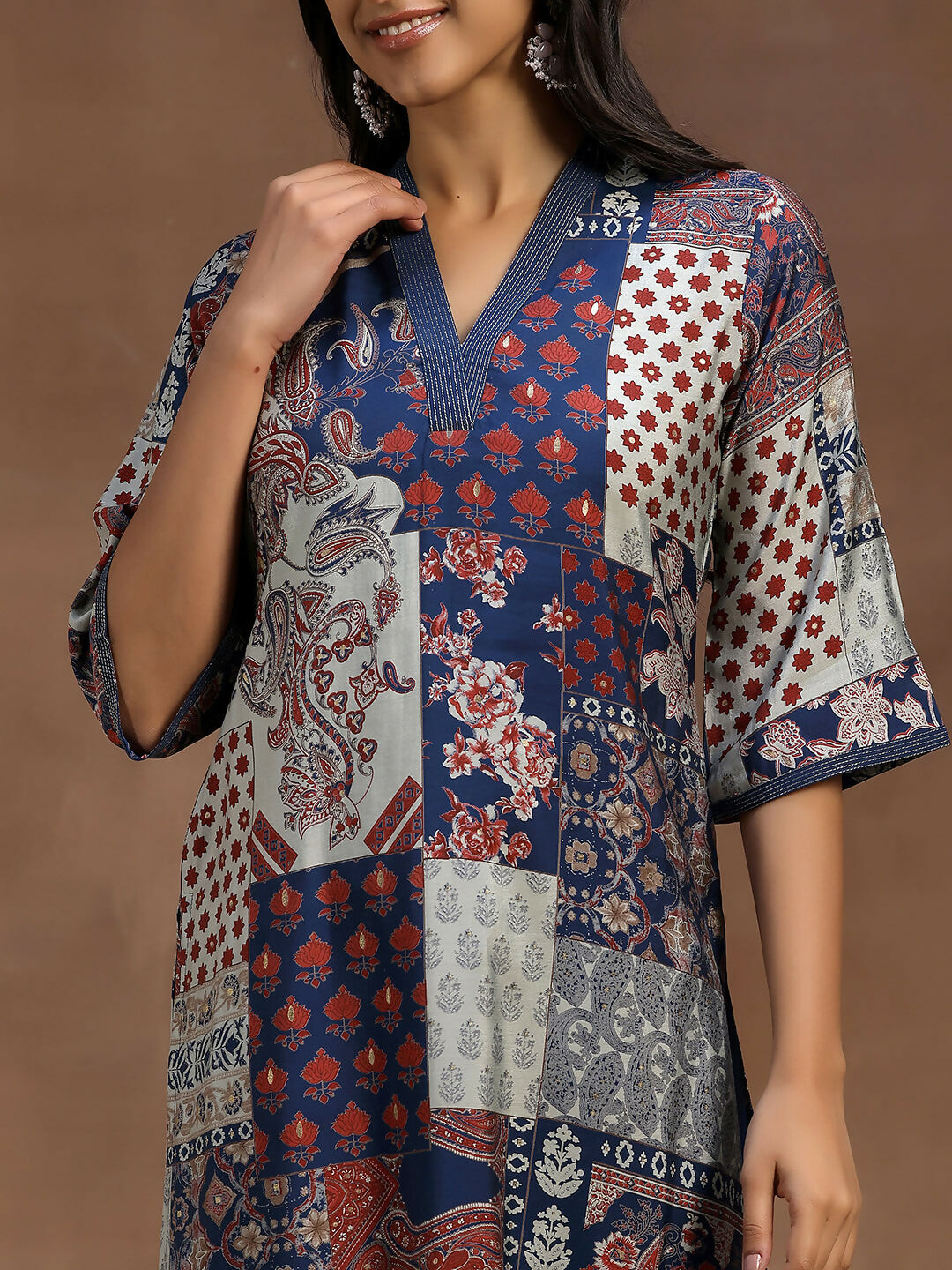 Women's LB Blue Printed Silk Blend Straight Suit With Dupatta