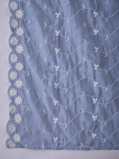 Embroidered V-Neck Kurta Trousers & Dupatta