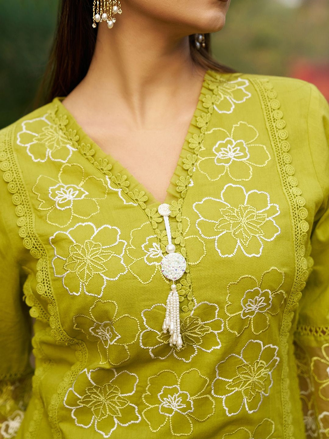 Embroidered Pure Cotton V-Neck Kurti & Salwar