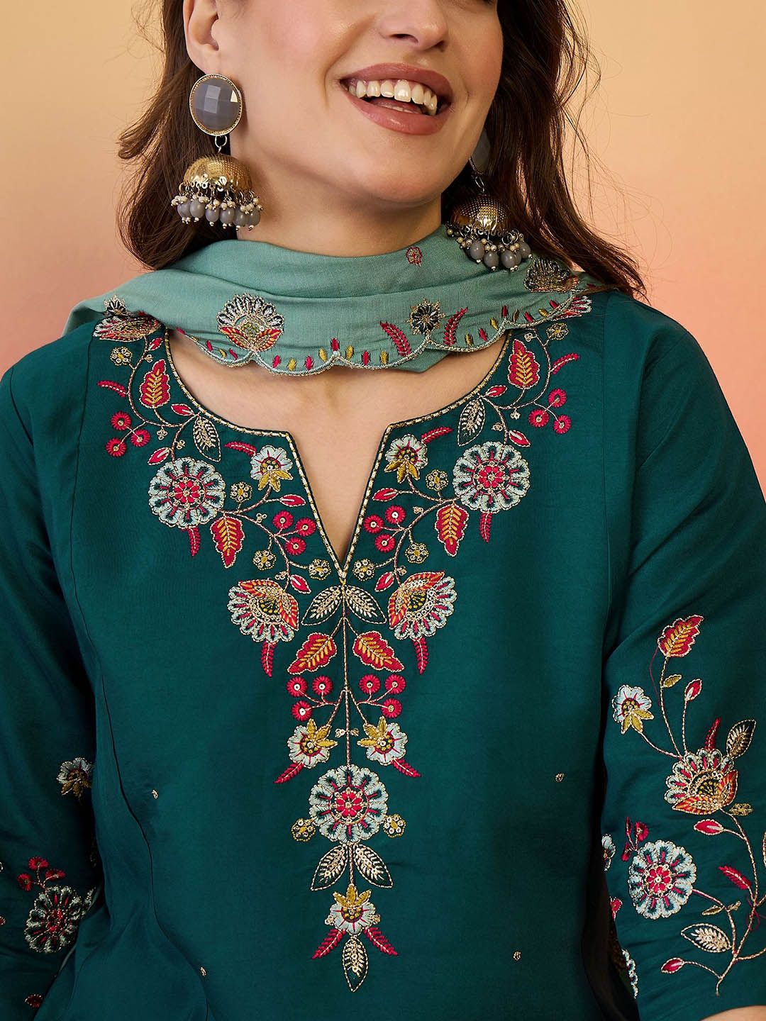 Dhiyona SN Yoke Design Straight Kurta Set With Dupatta