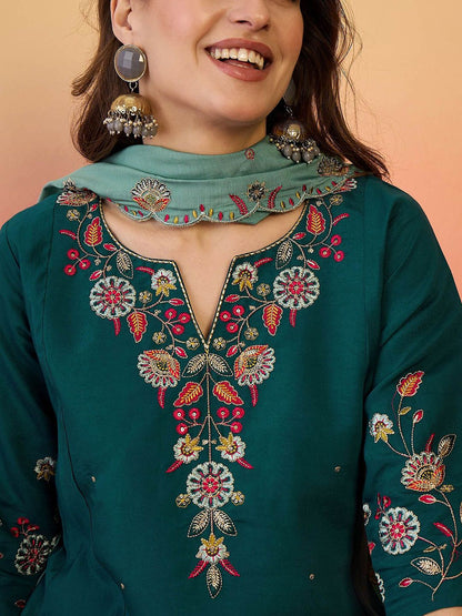 Dhiyona SN Yoke Design Straight Kurta Set With Dupatta