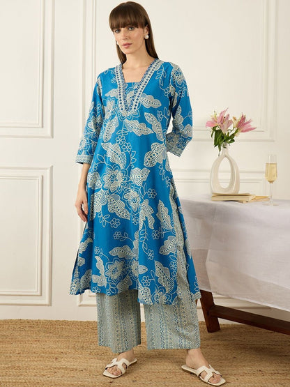 Women Floral Printed Regular Pure Cotton Kurta with Palazzos & With Dupatta