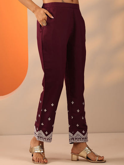 Floral Embroidered V-Neck Thread Work Straight Kurta With Trouser And Dupatta