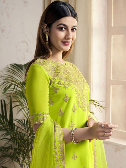 Dhiyona IN Women Ethnic Motifs Embroidered Regular Sequinned Kurta with Sharara & With Dupatta
