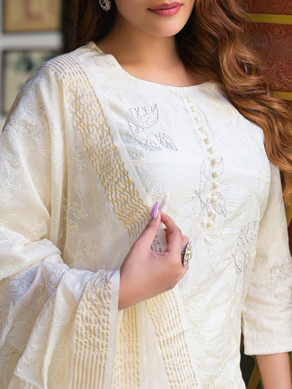 Dhiyona KL Women Cream Chanderi Silk Kurta Sets