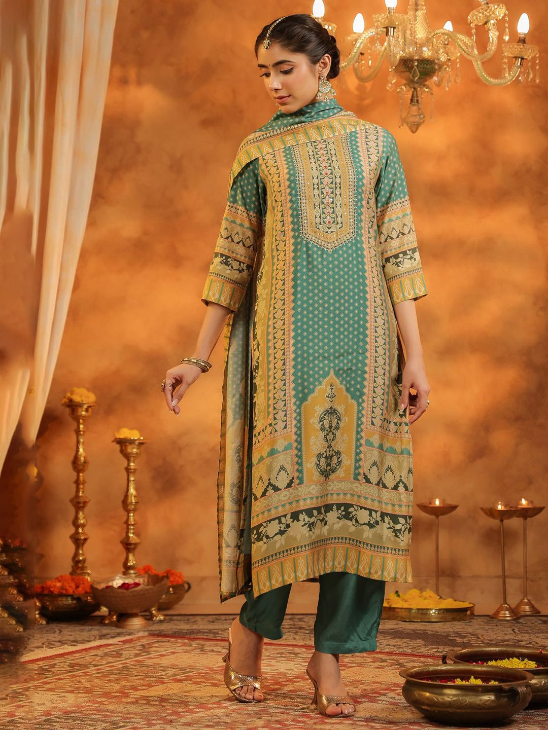 Dhiyona RR Women's Ethnic Motifs Printed Kurta With Trousers & Dupatta