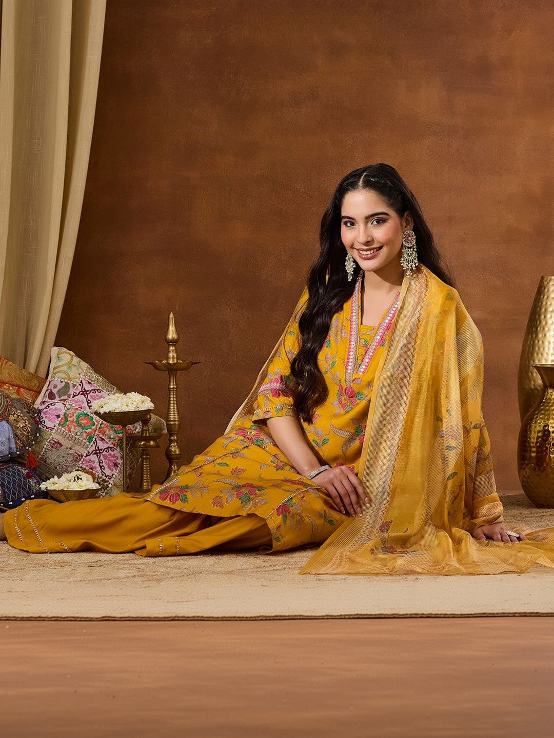 Floral Printed A-line Kurta Sharara with Dupatta