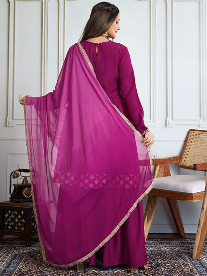 Dhiyona HOP Women Geometric Embroidered Kurta with Sharara & Dupatta