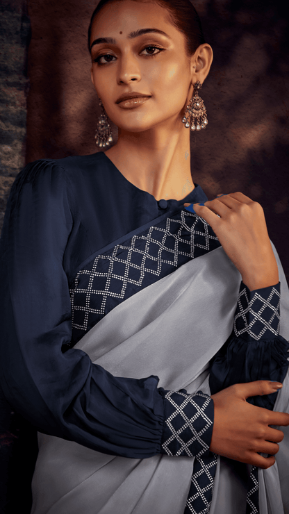 Dhiyona KM Women Moonlit Grace “ Solid Gray Silk Saree