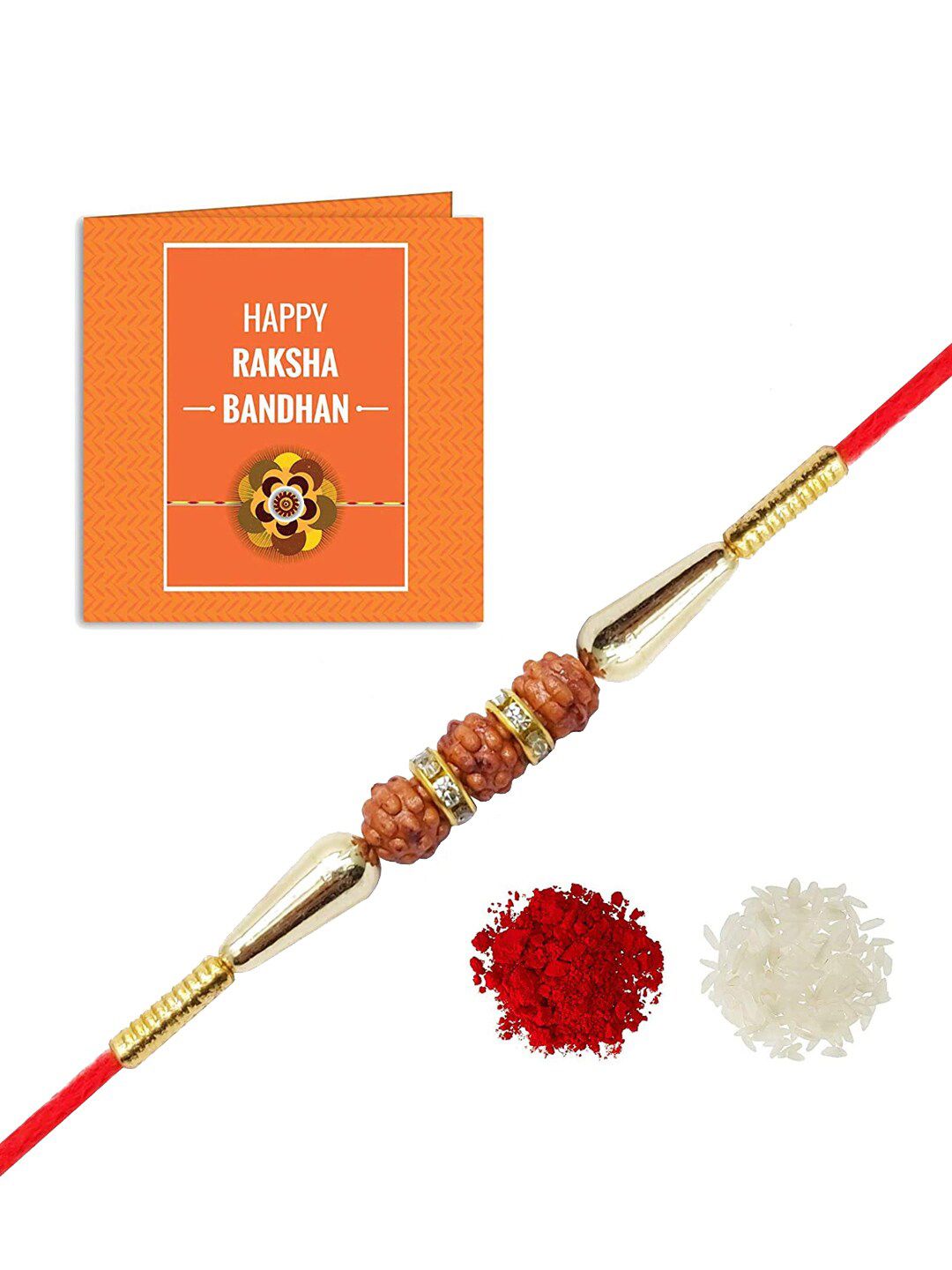 Dhiyona Stone Studded & beaded Rakhi Greeting Card & Roli Chawal