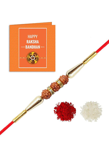 Dhiyona Stone Studded & beaded Rakhi Greeting Card & Roli Chawal
